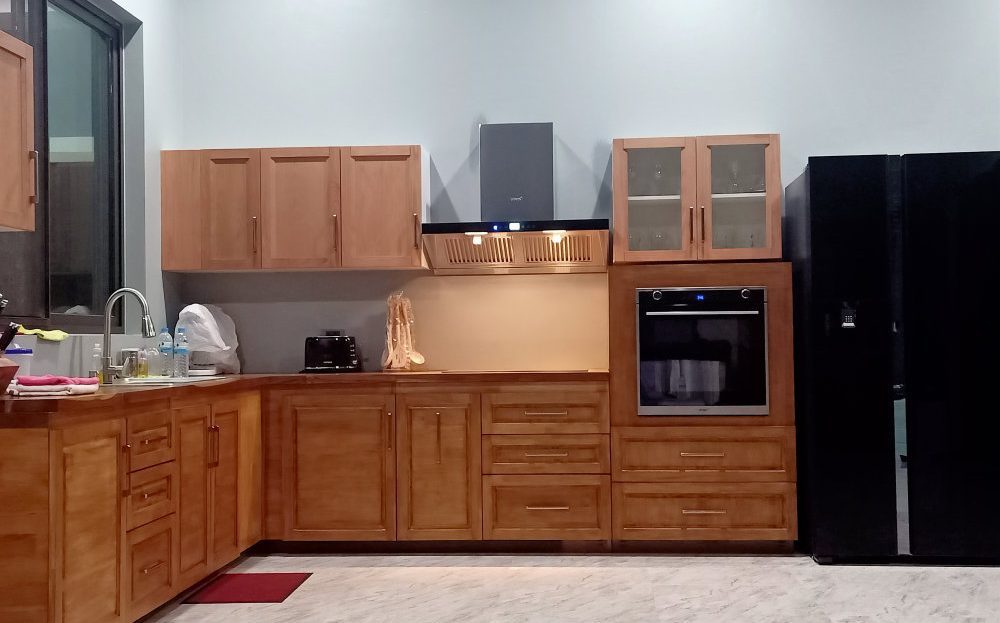 Home by the beach for sale – inside kitchen with teak counter tops