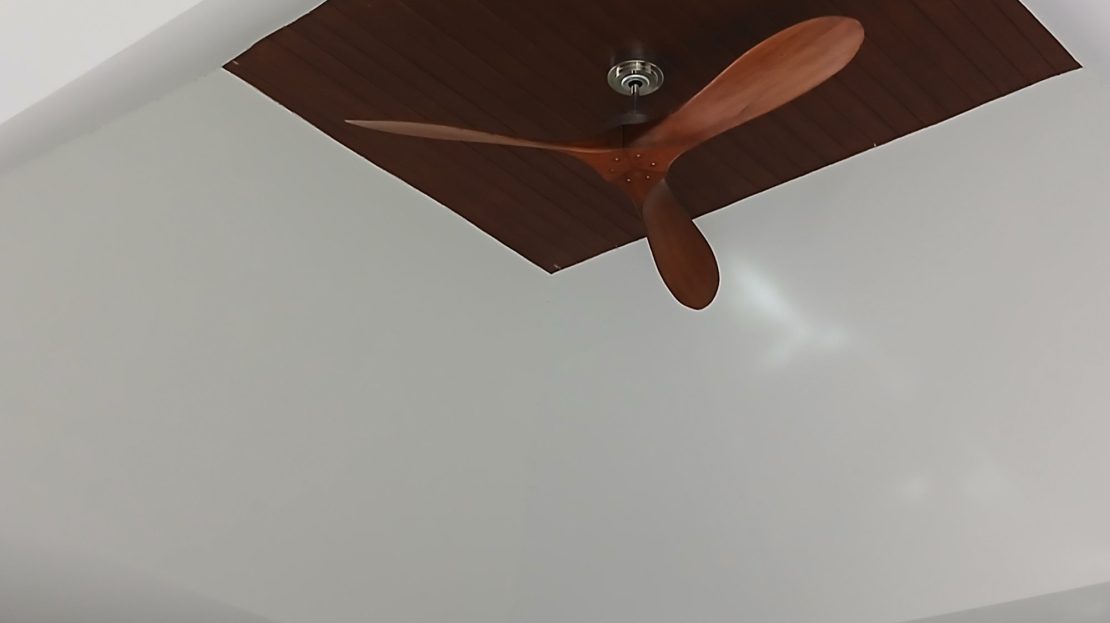 Living room vaulted ceilings with wood and stainless steel remote control fans